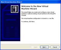 Выбор новой виртуальной машины в Virtual PC